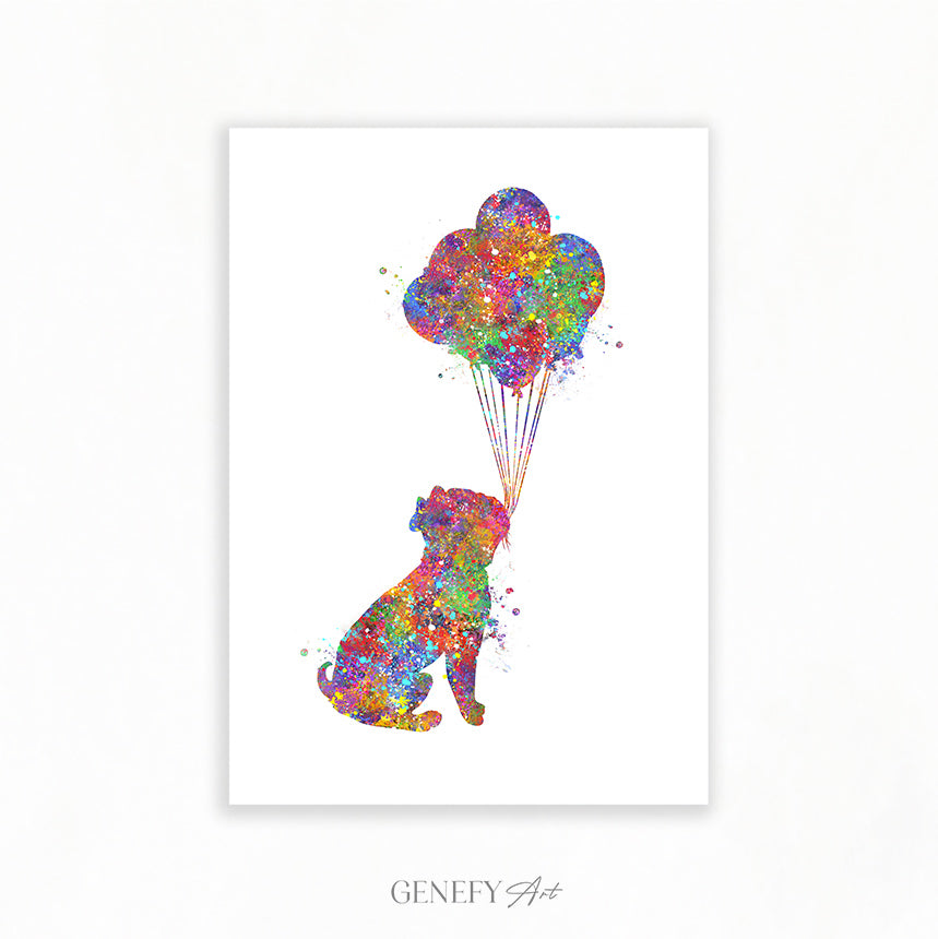 French Bulldog with Balloons Watercolour Print