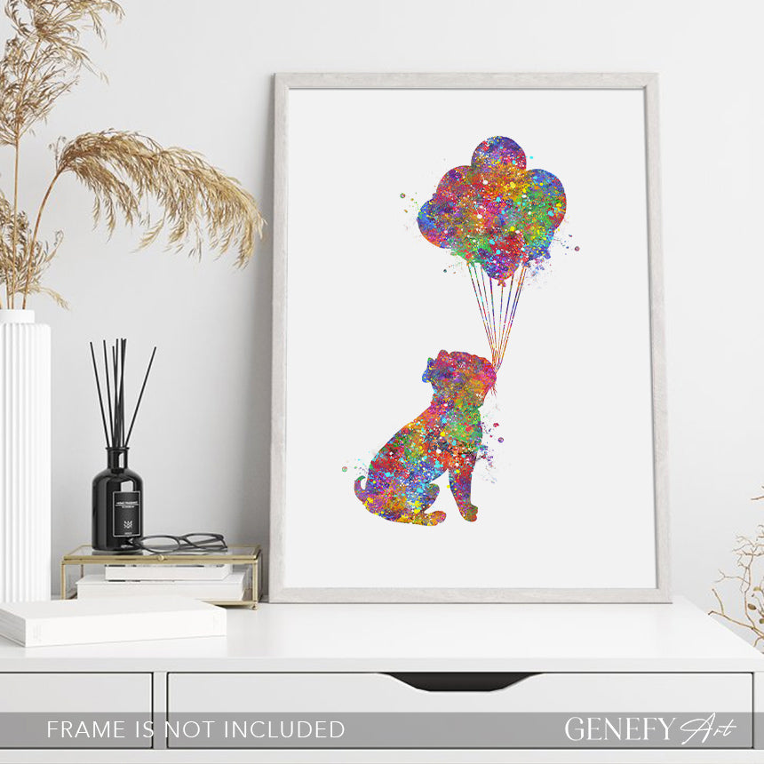 French Bulldog with Balloons Watercolour Print