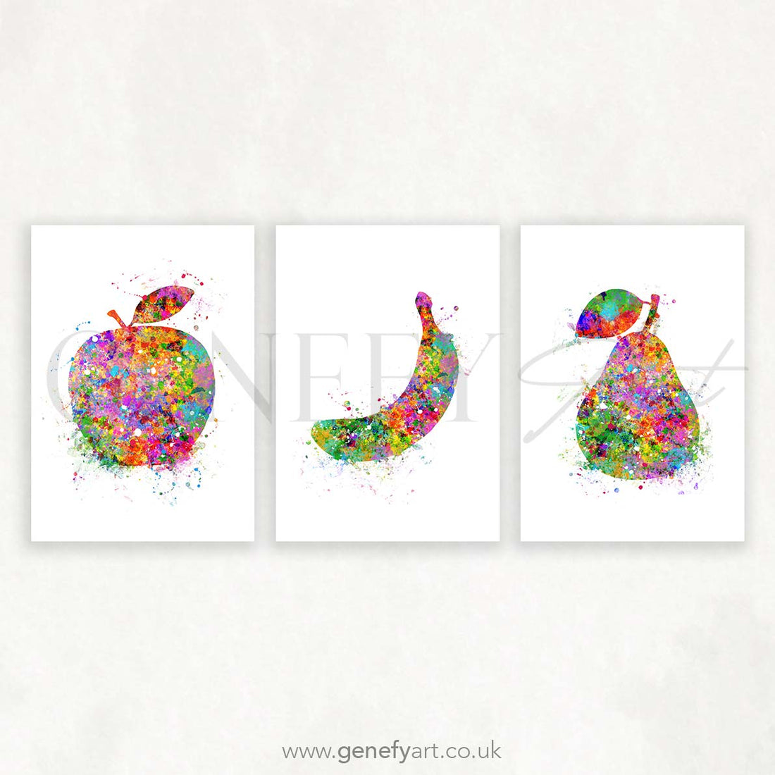 Fruits Kitchen Decor Set of 3 Watercolour Print - Apple Banana Pear Art Prints