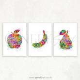 Fruits Kitchen Decor Set of 3 Watercolour Print - Apple Banana Pear Art Prints