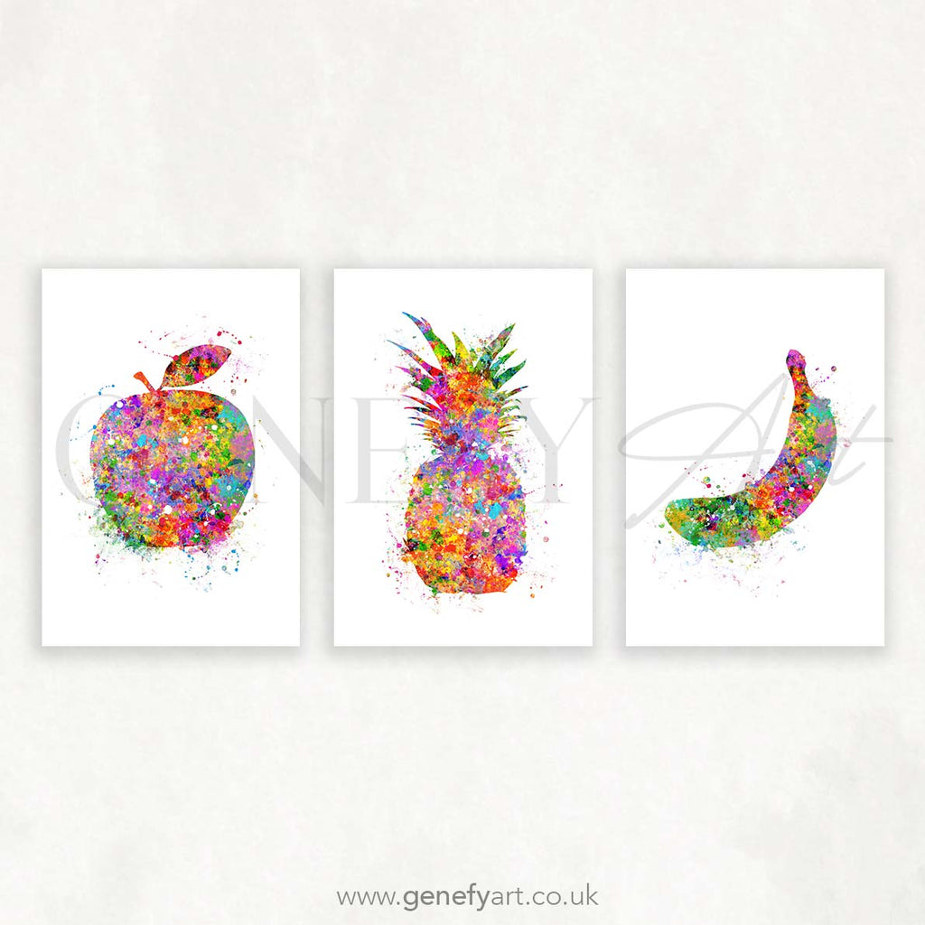 Fruits Kitchen Decor Set of 3 Watercolour Print - Genefy Art