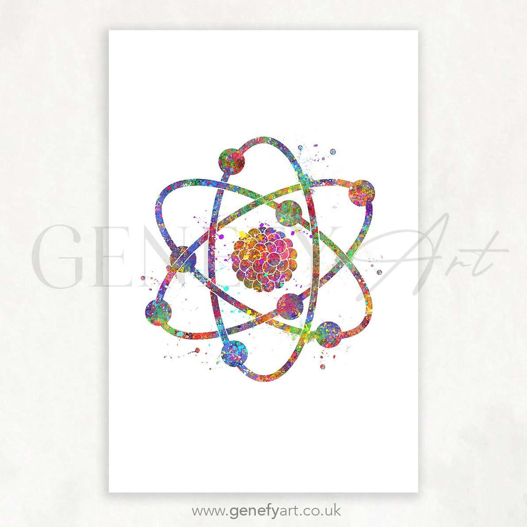 Atom Watercolour Art Print - Genefy Art