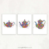 Teapot Set of 3 Watercolour Print