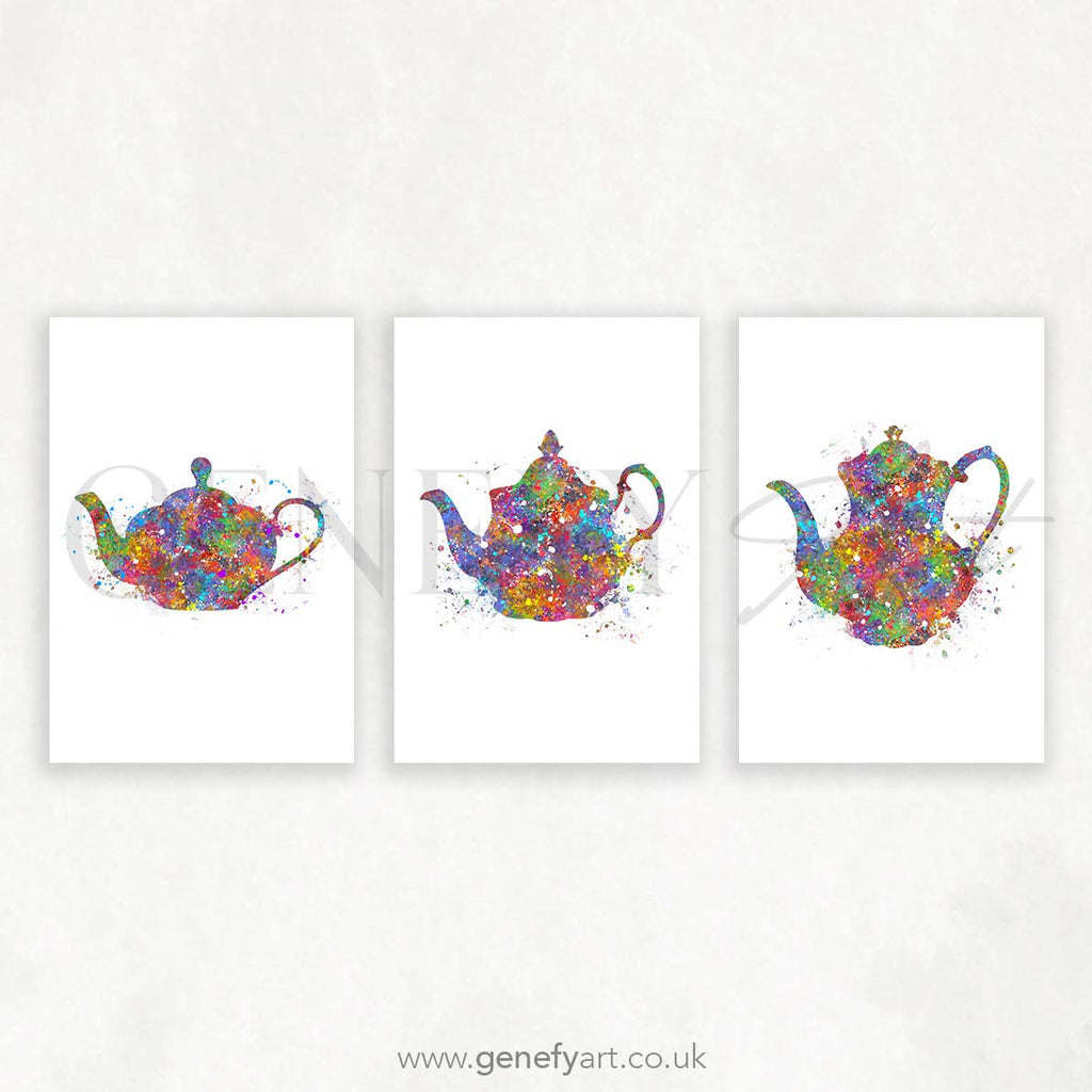 Teapot Set of 3 Watercolour Print