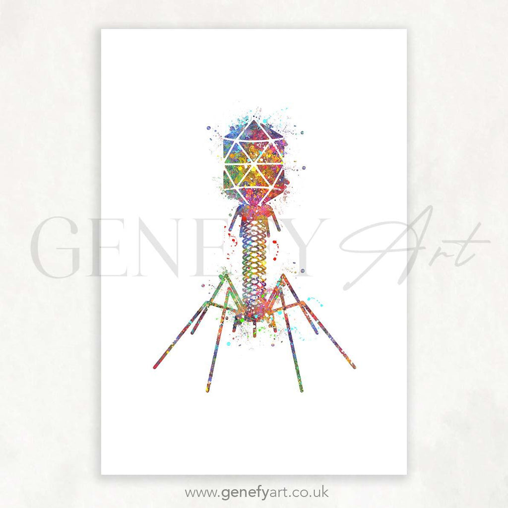 Bacteriophage Watercolour Art Print - Genefy Art