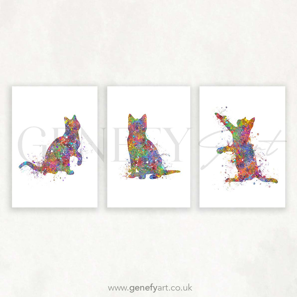 Cat Watercolour Prints Set of 3 - Genefy Art