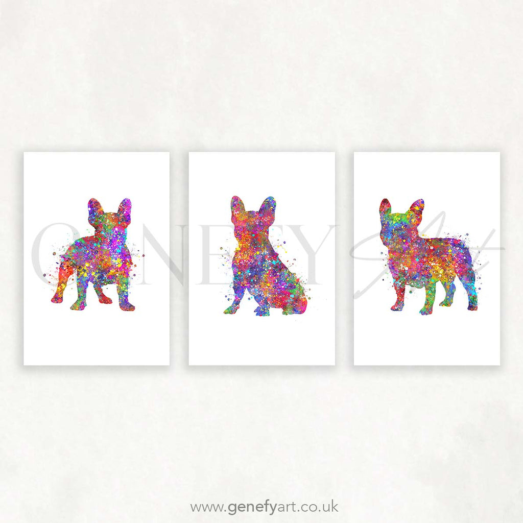 French Bulldog Set of 3 Watercolour Print - Genefy Art