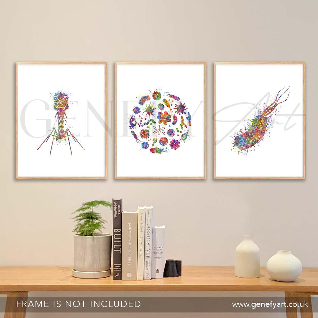 Bacteria Bacteriophage E.Coli Watercolour Art Print - Set of 3 Microbiology Prints - Genefy Art