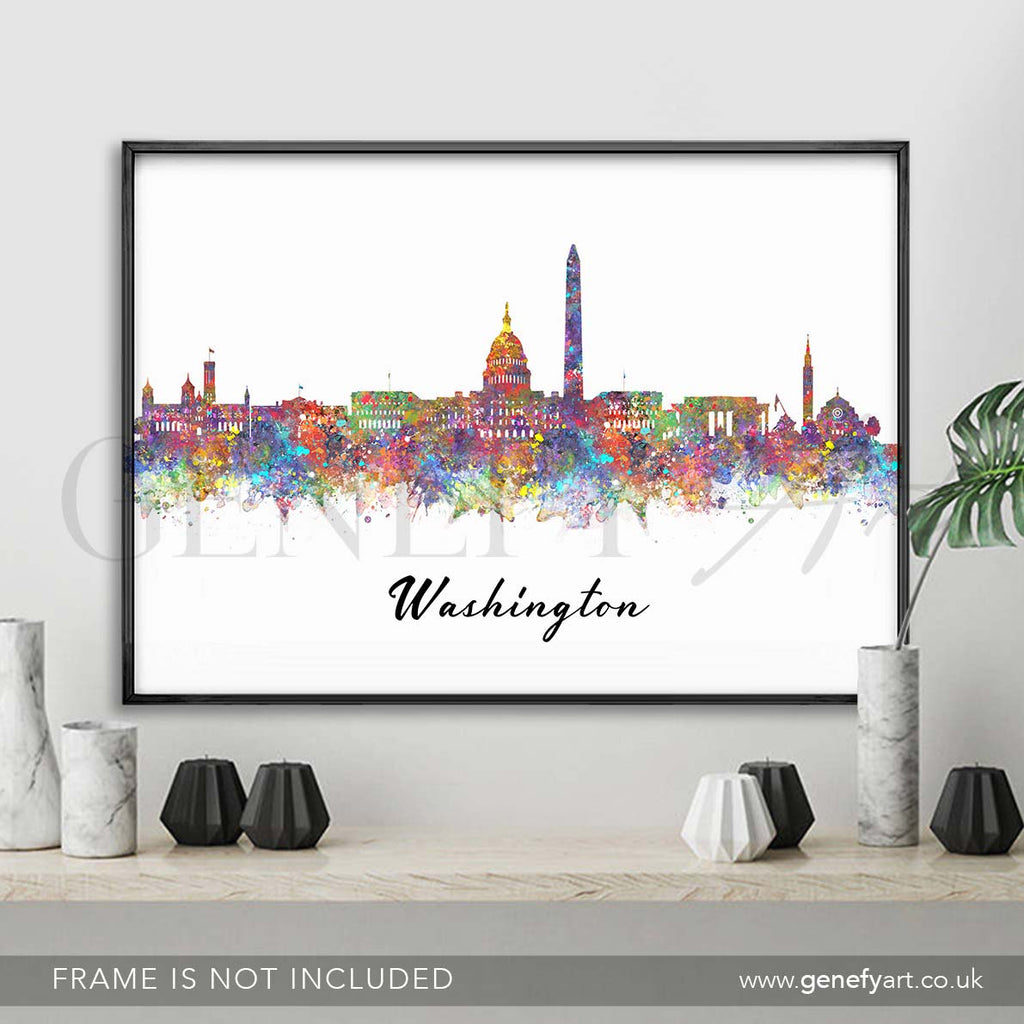 Washington Skyline Watercolour Print - Genefy Art