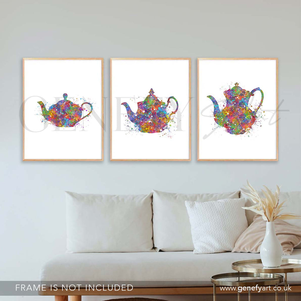 Teapot Set of 3 Watercolour Print - Genefy Art