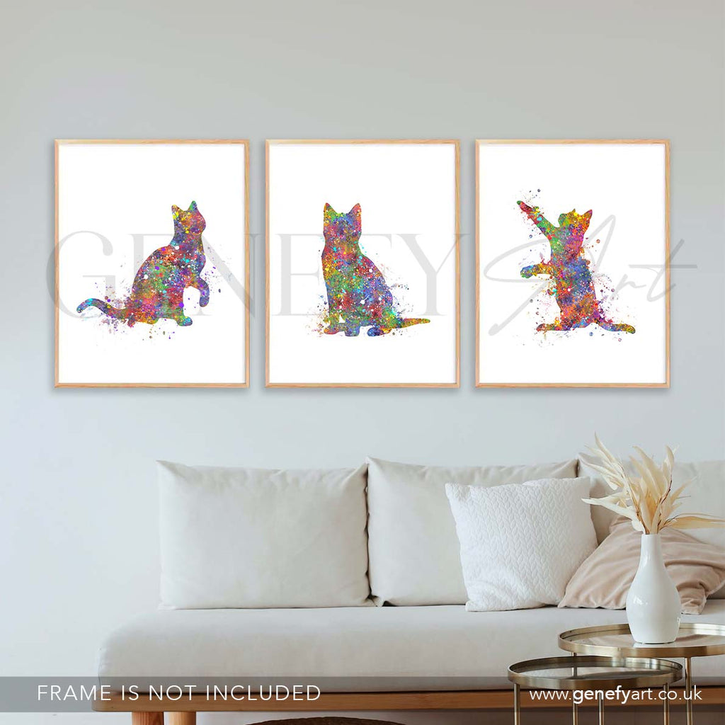Cat Watercolour Prints Set of 3 - Genefy Art