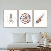 Bacteria Bacteriophage E.Coli Watercolour Art Print - Set of 3 Microbiology Prints - Genefy Art
