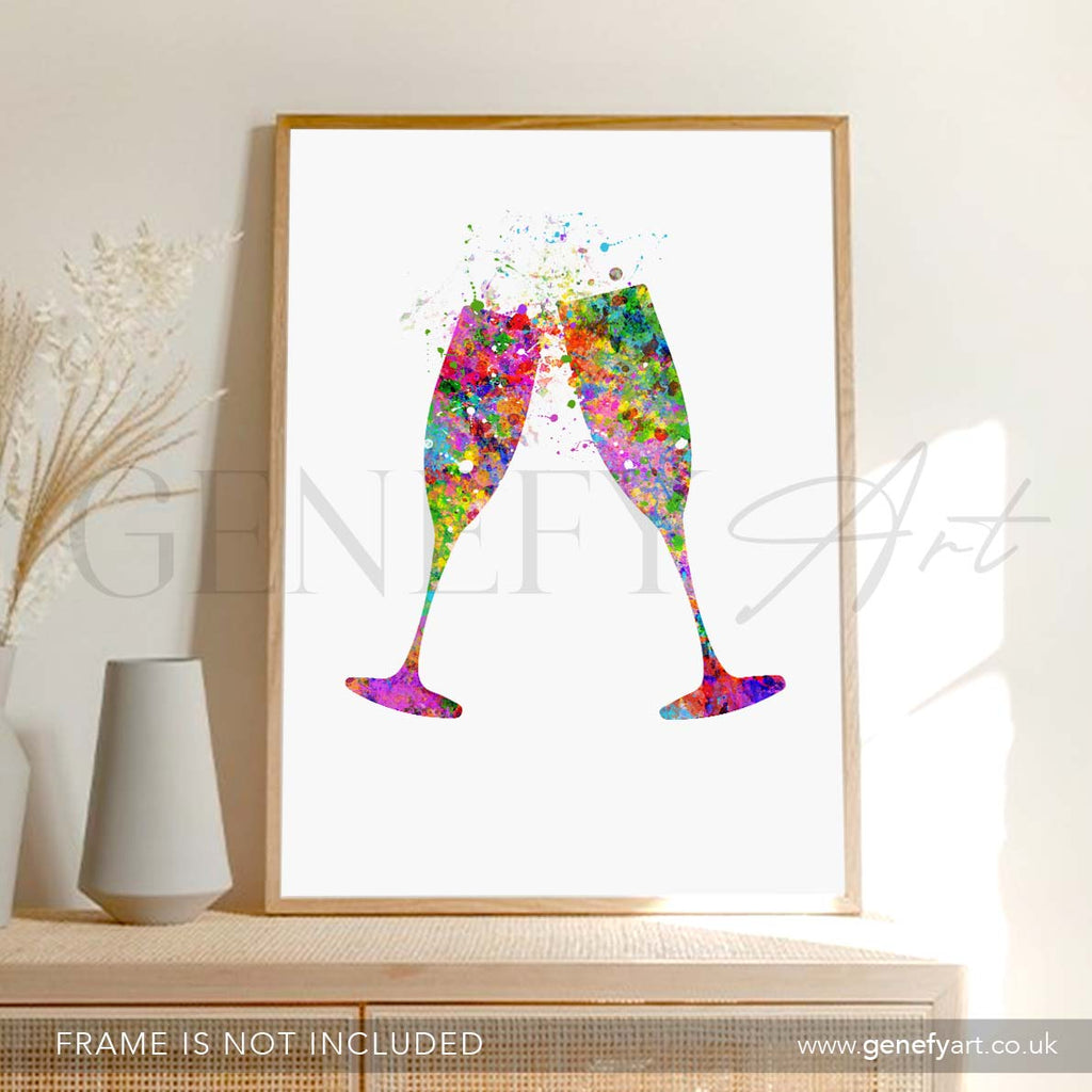 Champagne Flute Watercolour Print - Genefy Art