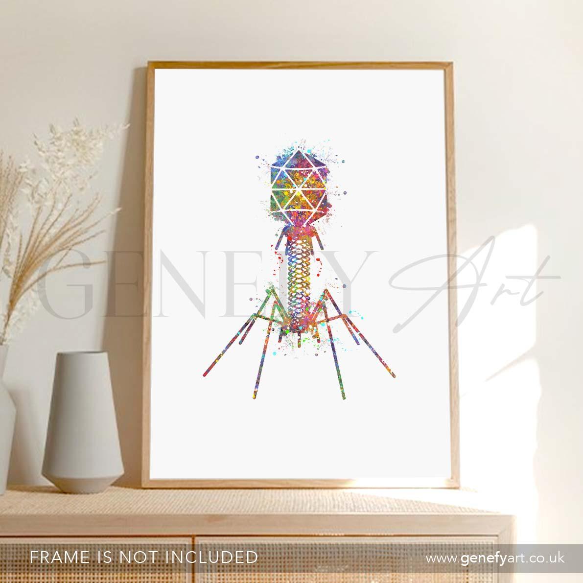 Bacteriophage Watercolour Art Print - Genefy Art