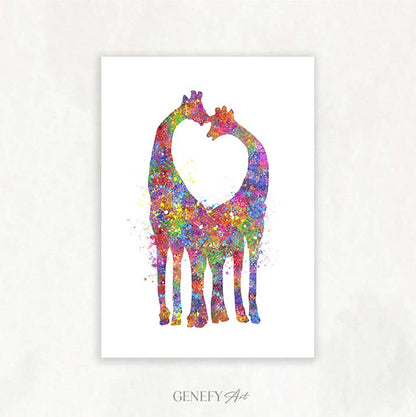 Giraffe Couple Watercolour Art