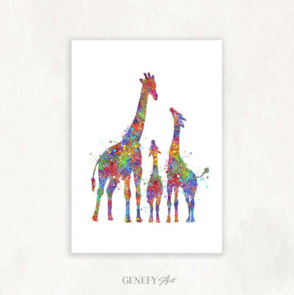 Giraffe Family  of 3 Watercolour Art