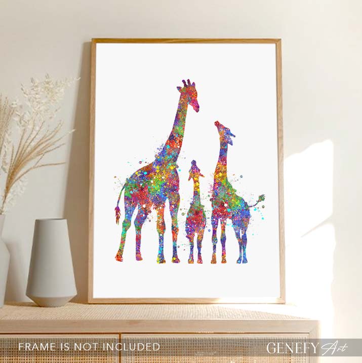 Giraffe Family  of 3 Watercolour Art