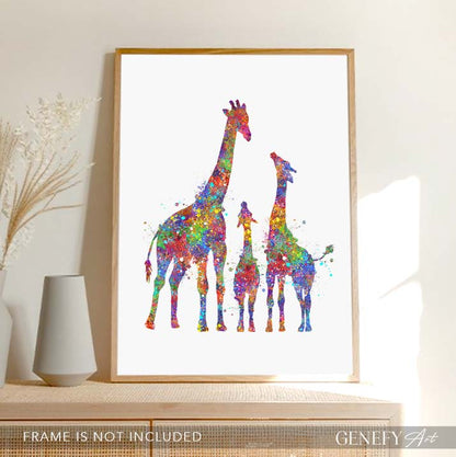 Giraffe Family  of 3 Watercolour Art