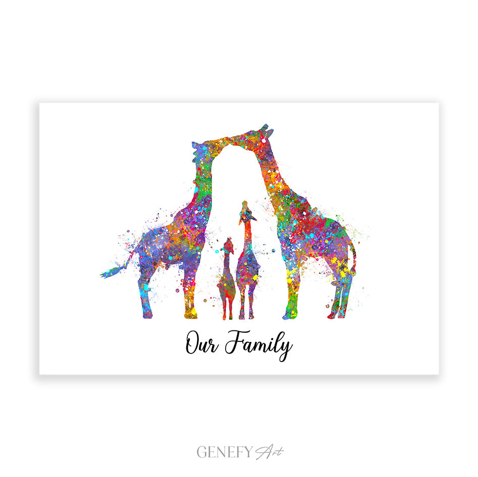 Giraffe Family  of 4 Watercolour Art