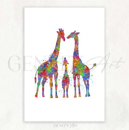 Giraffe Family  of 3 Watercolour Art