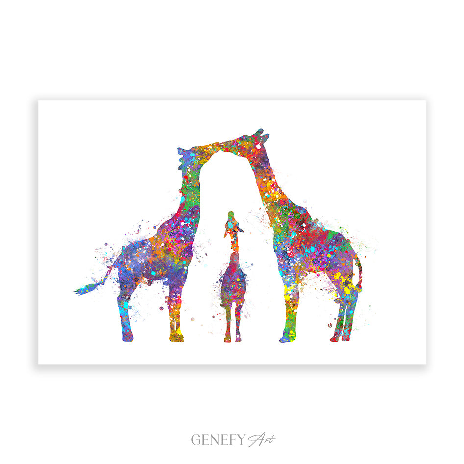 Giraffe Family  of 3 Watercolour Art