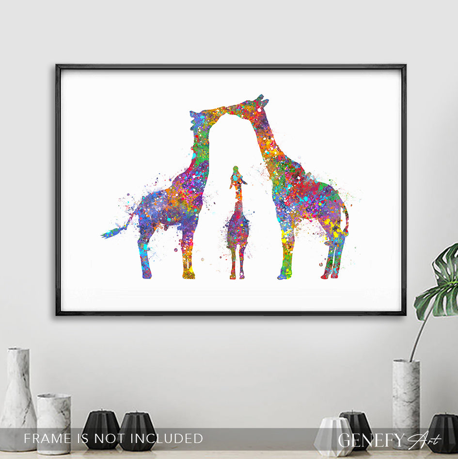 Giraffe Family  of 3 Watercolour Art