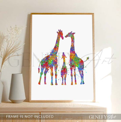 Giraffe Family  of 3 Watercolour Art