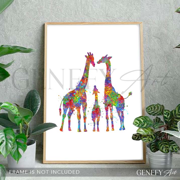 Giraffe Family  of 3 Watercolour Art