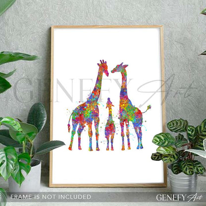 Giraffe Family  of 3 Watercolour Art