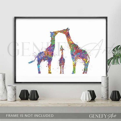Giraffe Family  of 3 Watercolour Art