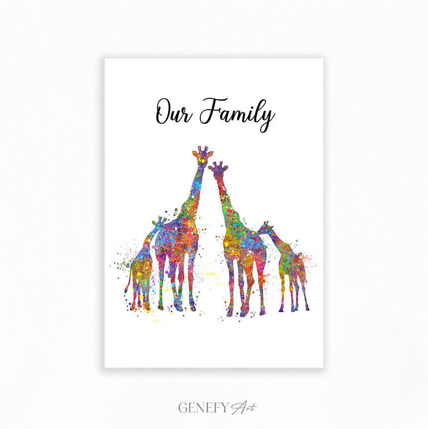 Giraffe Family of 4 Watercolour Art