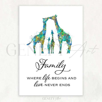 Giraffe Family  of 4 Watercolour Art