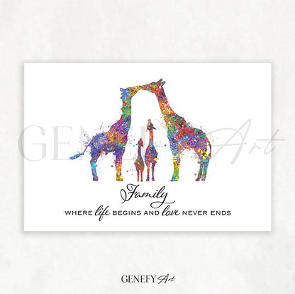 Giraffe Family  of 4 Watercolour Art