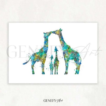 Giraffe Family  of 4 Watercolour Art