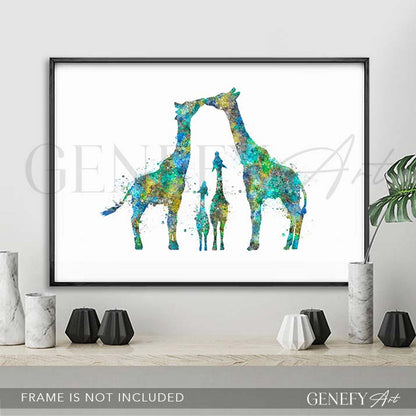Giraffe Family  of 4 Watercolour Art