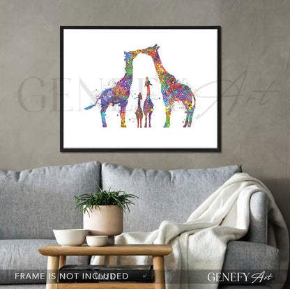 Giraffe Family  of 4 Watercolour Art