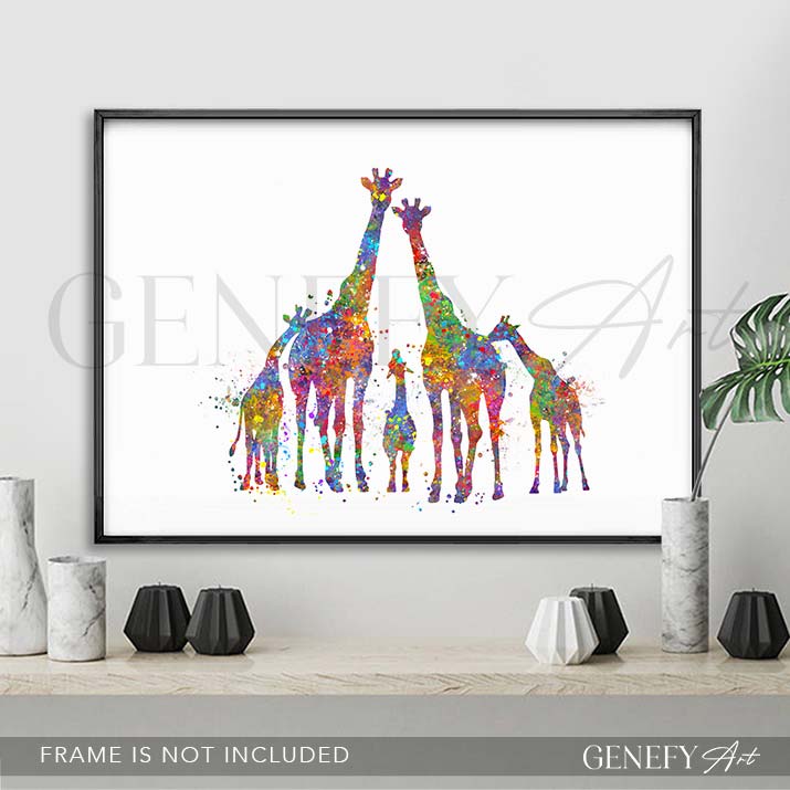 Giraffe Family  of 5 Watercolour Art
