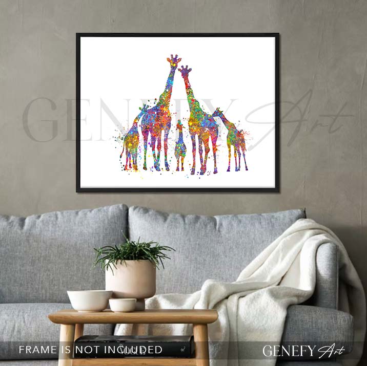 Giraffe Family  of 5 Watercolour Art