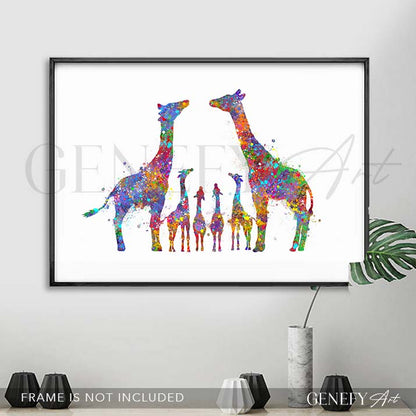 Giraffe Family  of 6 Watercolour Art