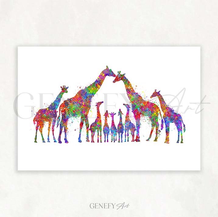 Giraffe Family  of 9 Watercolour Art