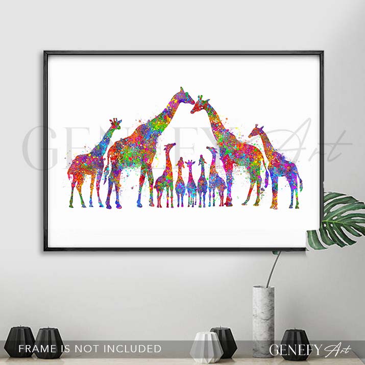 Giraffe Family  of 9 Watercolour Art