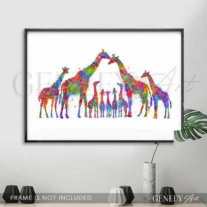Giraffe Family  of 9 Watercolour Art