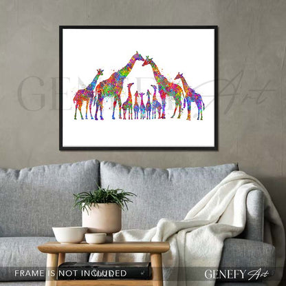 Giraffe Family  of 9 Watercolour Art