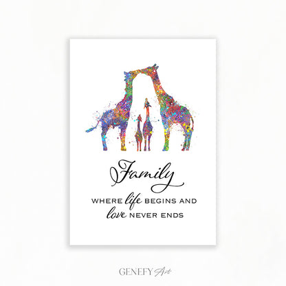 Giraffe Family  of 4 Watercolour Art