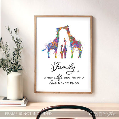 Giraffe Family  of 4 Watercolour Art