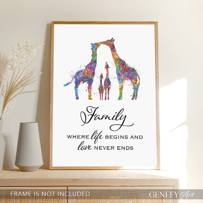 Giraffe Family  of 4 Watercolour Art