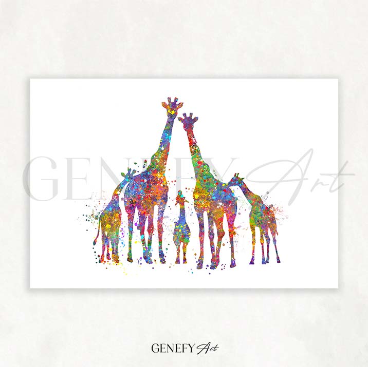 Giraffe Family Print Watercolour Art - Genefy Art
