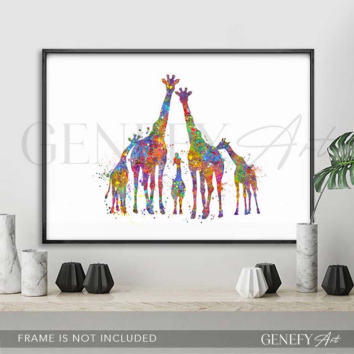 Giraffe Family Print Watercolour Art - Genefy Art