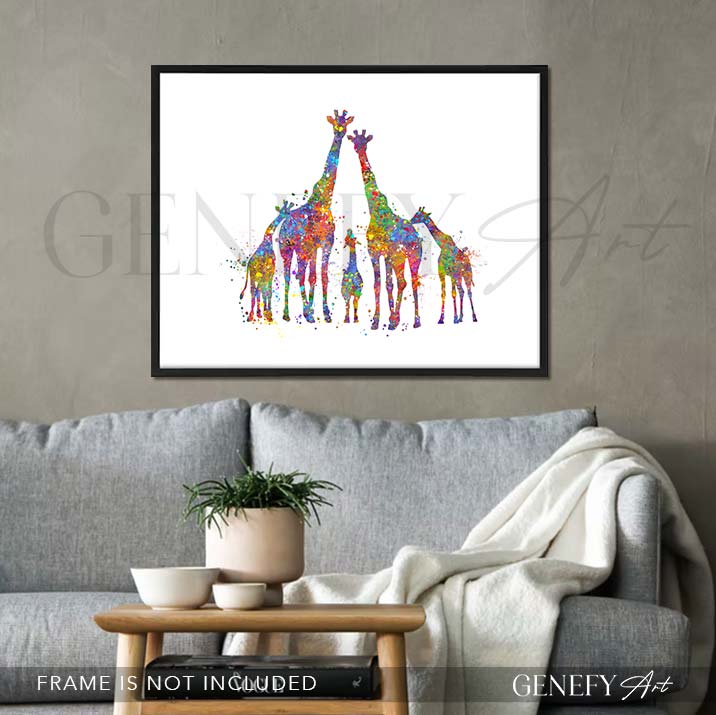 Giraffe Family Print Watercolour Art - Genefy Art