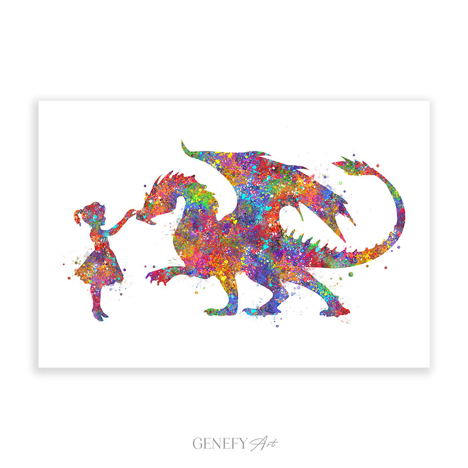 Dragon and Girl Watercolour Art Print